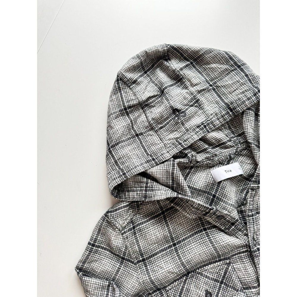 Aritzia TNA Brewster Black Grey Plaid Check Flannel Button Down Shirt, Size S - Picture 8 of 11